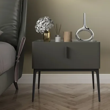 Contemporary Beige Faux Leather 4-Leg Drawer Nightstand Image - 5