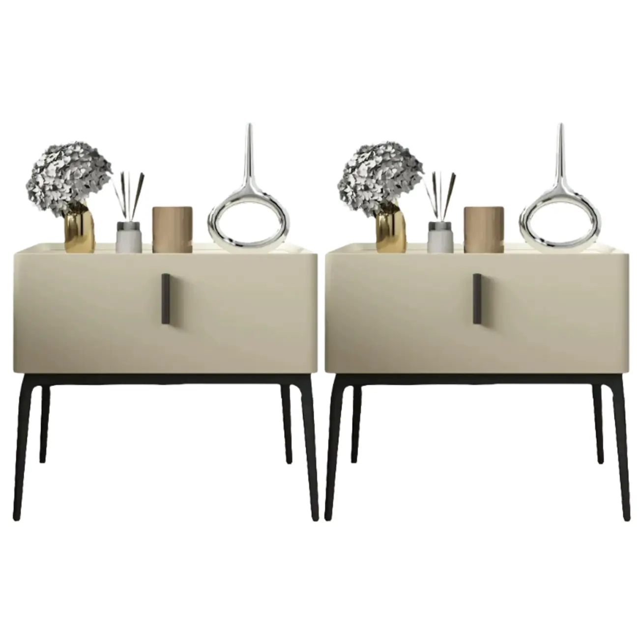 Contemporary Beige Faux Leather 4-Leg Drawer Nightstand Image - 16 | homeyfad