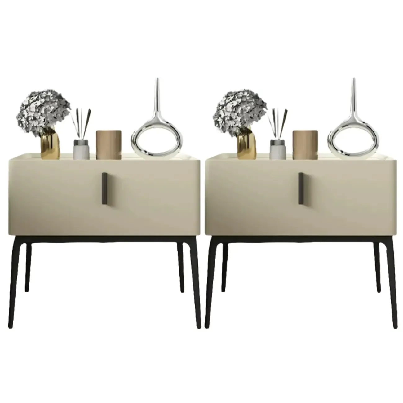 Contemporary Beige Faux Leather 4-Leg Drawer Nightstand Image - 16