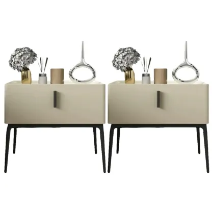 Contemporary Beige Faux Leather 4-Leg Drawer Nightstand Image - 16