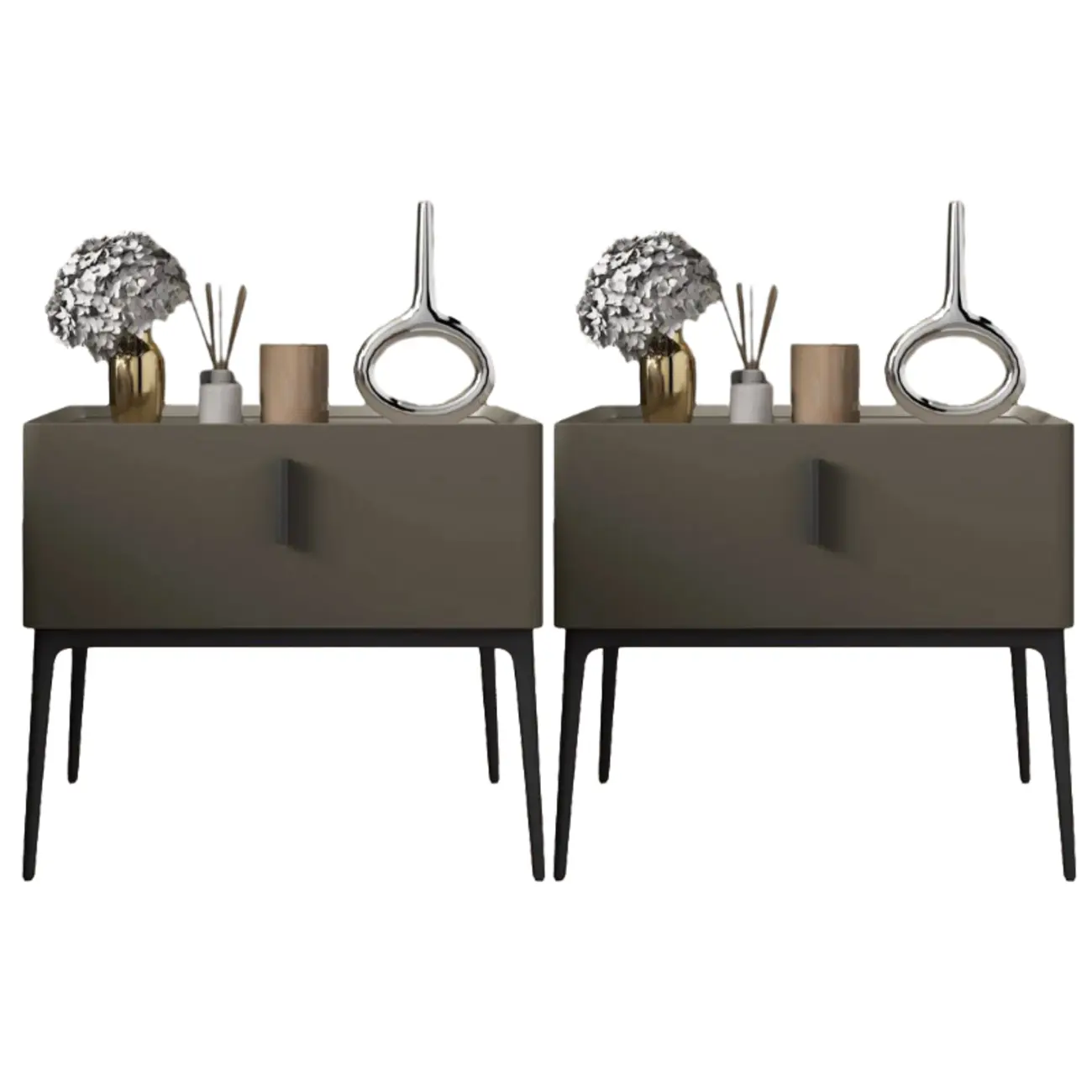 Contemporary Beige Faux Leather 4-Leg Drawer Nightstand Image - 17 | homeyfad