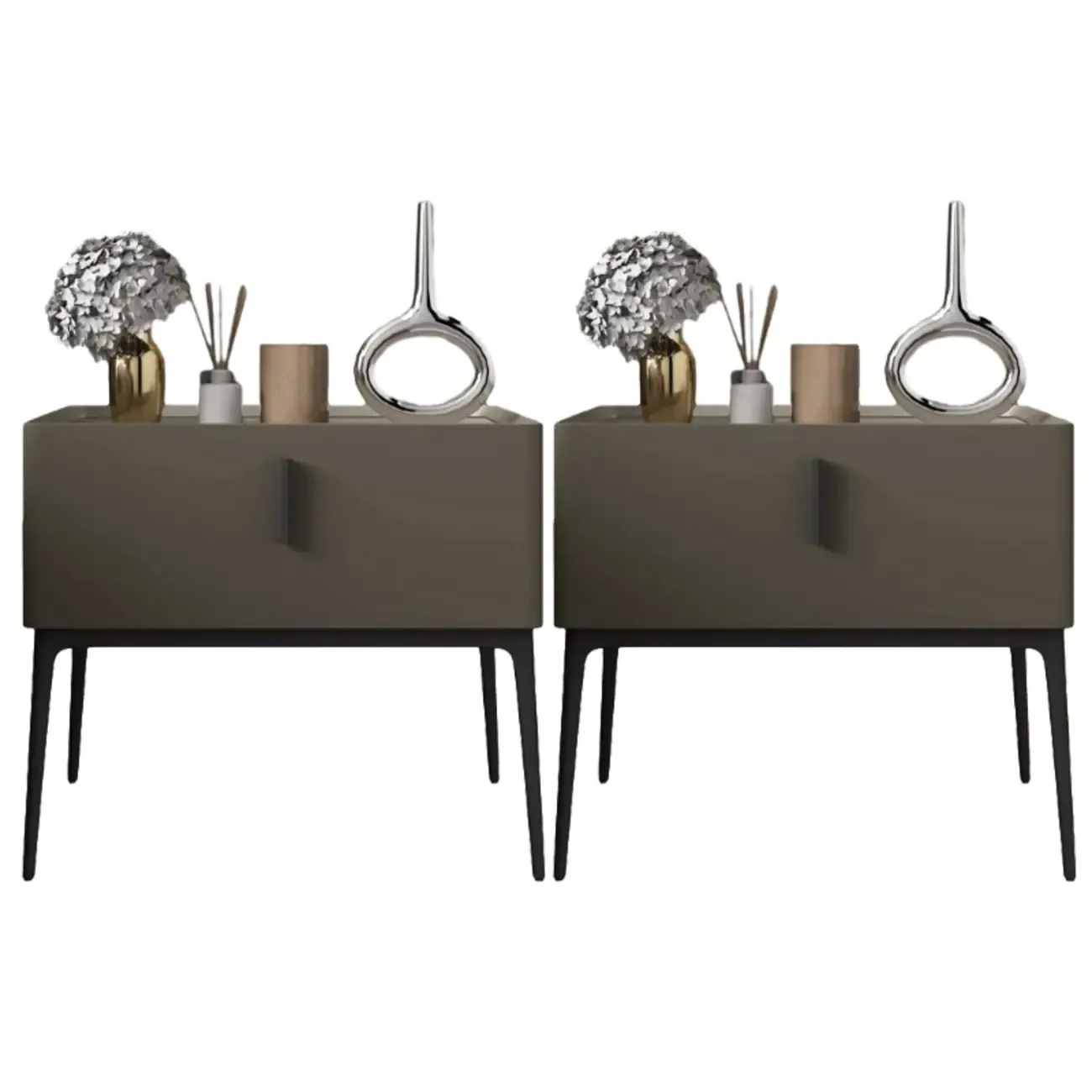 Contemporary Beige Faux Leather 4-Leg Drawer Nightstand Image - 17