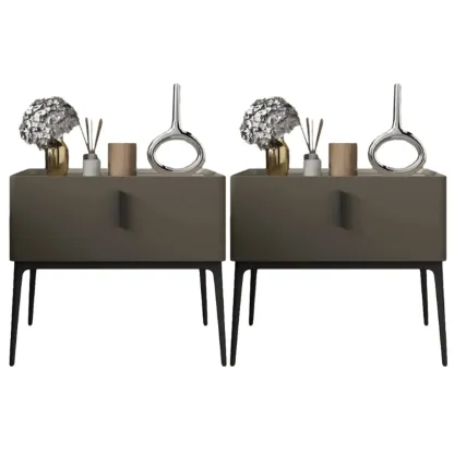 Contemporary Beige Faux Leather 4-Leg Drawer Nightstand Image - 17