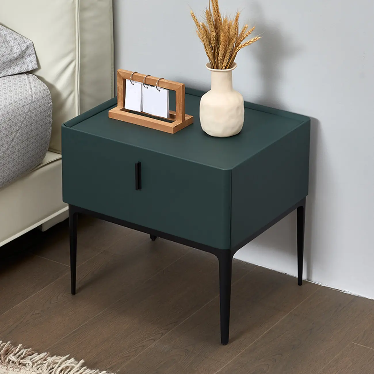 Contemporary Beige Faux Leather 4-Leg Drawer Nightstand Image - 4 | homeyfad