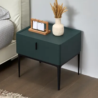 Contemporary Beige Faux Leather 4-Leg Drawer Nightstand Image - 4