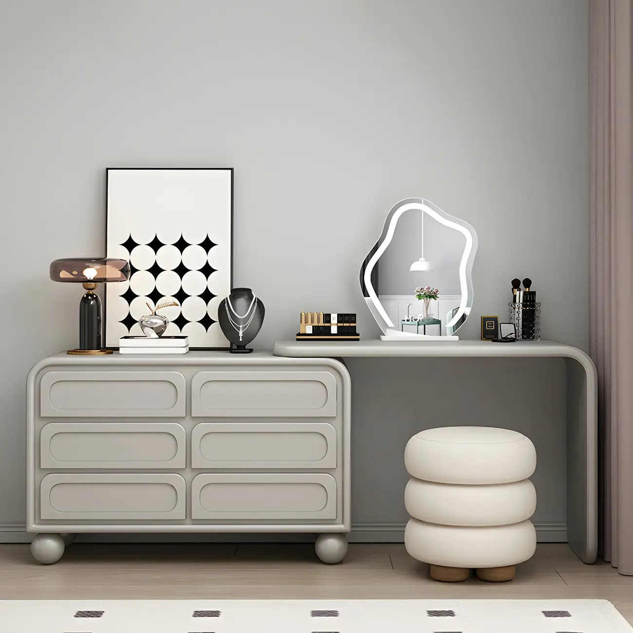 Grey Timber Storage Makeup Vanity Extendable Desk Image - 1 | homeyfad