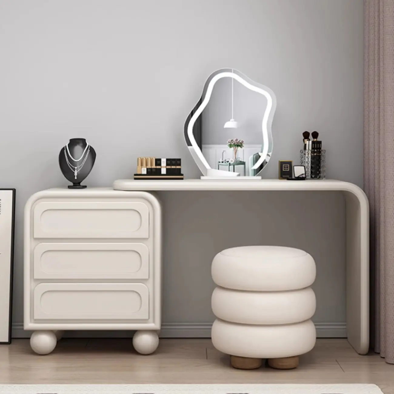 Grey Timber Storage Makeup Vanity Extendable Desk Image - 2 | homeyfad