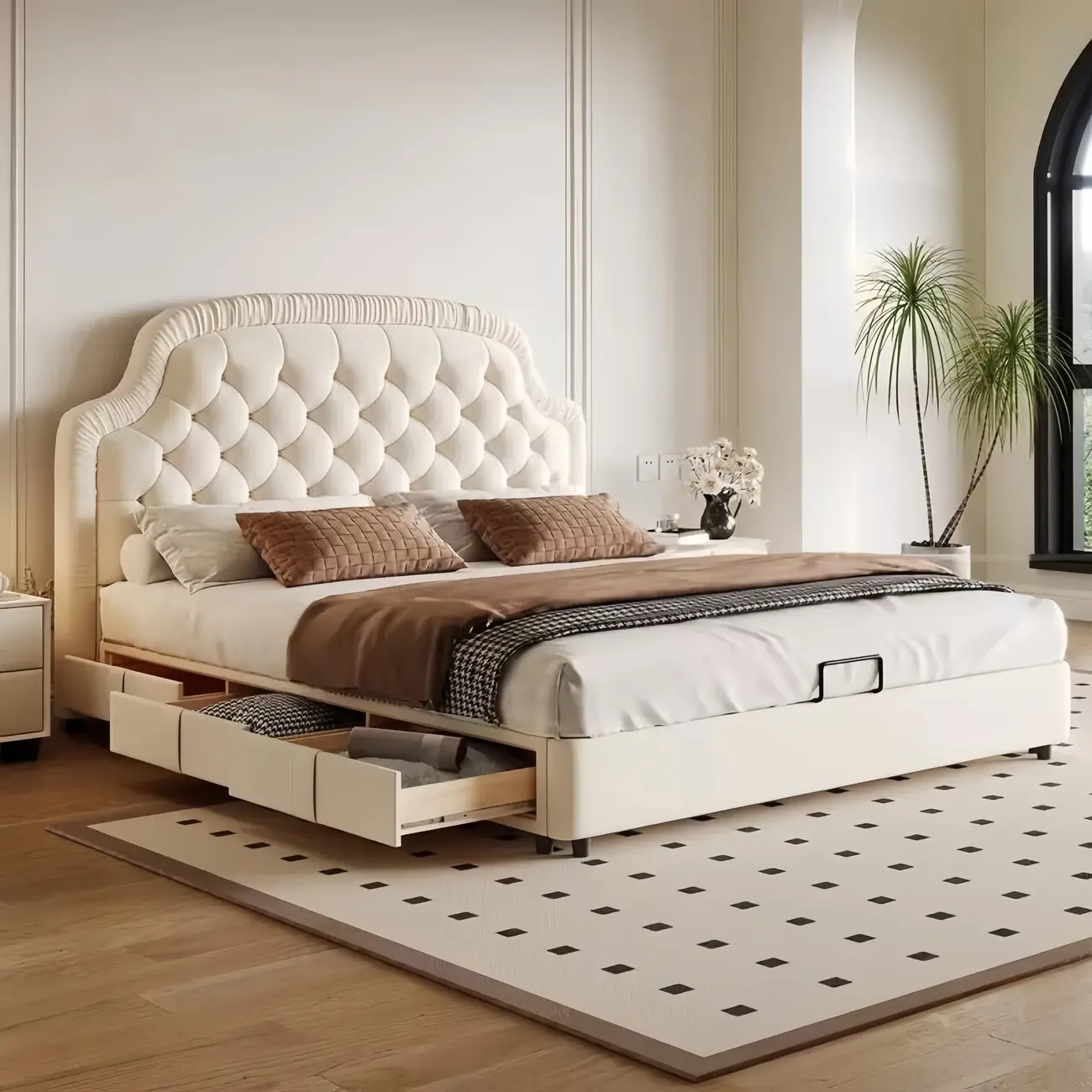 Luxury Cotton Upholstered Lift Up Storage Bed with Headboard Image - 1 | homeyfad