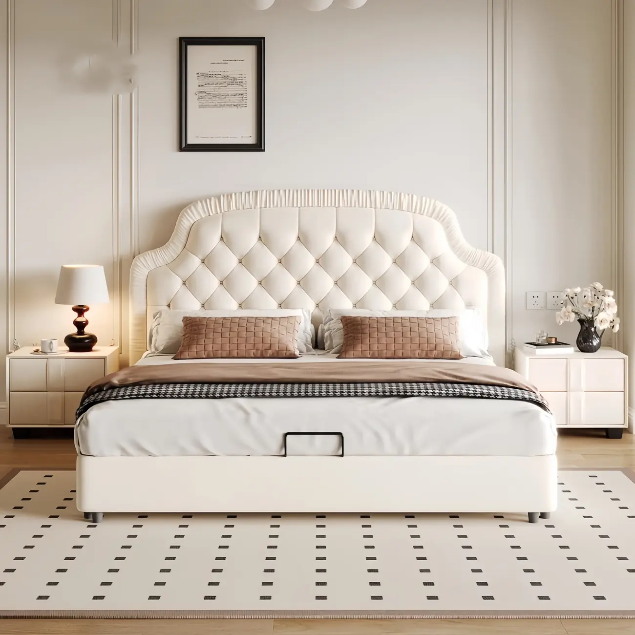 Luxury Cotton Upholstered Lift Up Storage Bed with Headboard Image - 2 | homeyfad