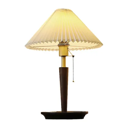 Small Walnut Wood Fabric Umbrella Table Lamp for Bedroom Image - 9