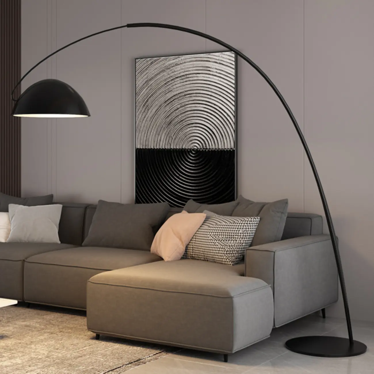 Black Iron Bowl Metal Arc Floor Lamp with Foot Switch Image - 2 | homeyfad