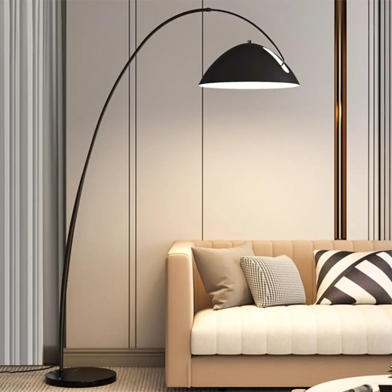 Black Iron Bowl Metal Arc Floor Lamp with Foot Switch Image - 9