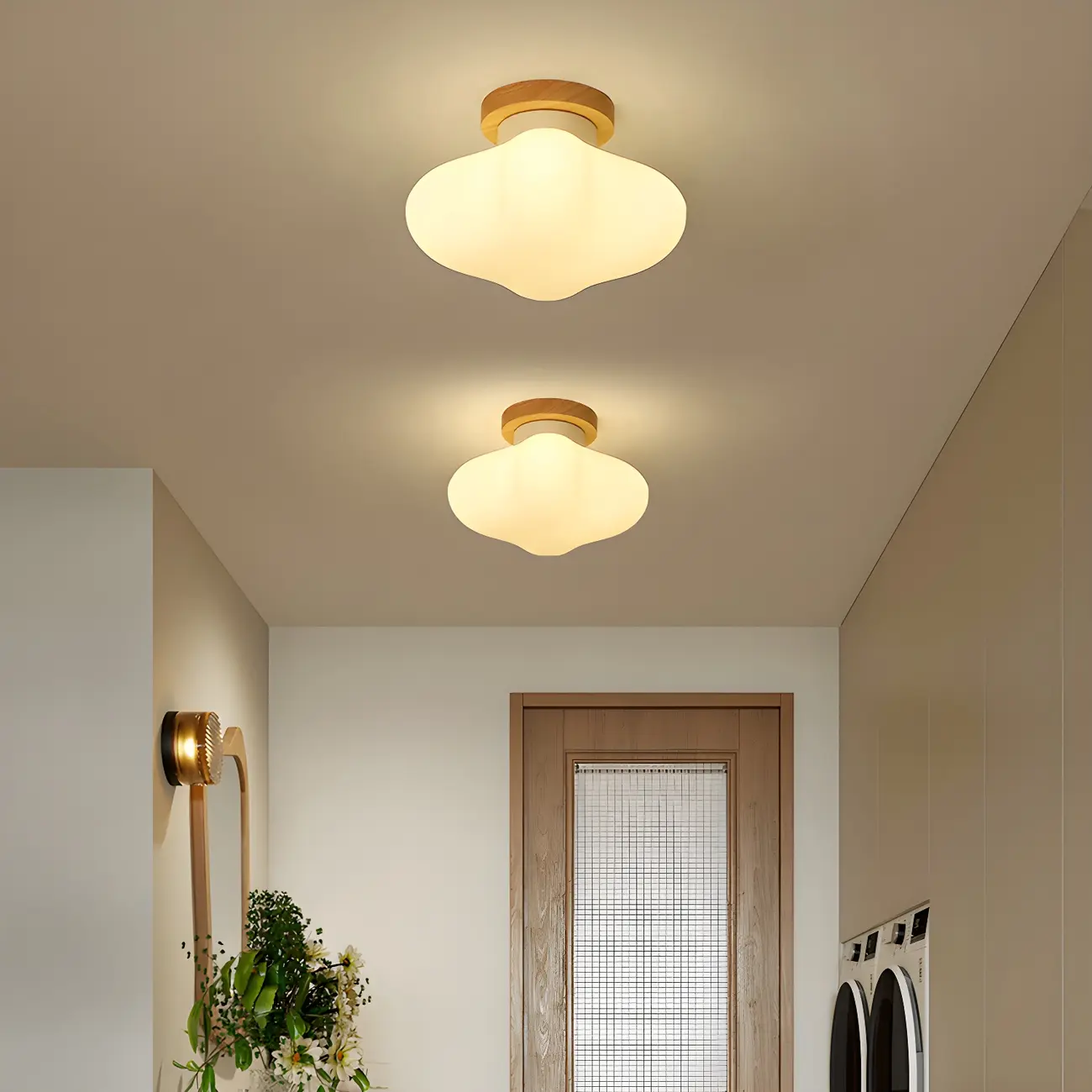 Modern Wooden Semi-Flush LED Ceiling Light for Living Room | homeyfad