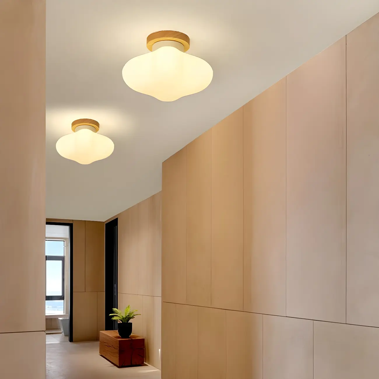 Modern Wooden Semi-Flush LED Ceiling Light for Living Room | homeyfad