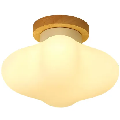 Modern Wooden Semi-Flush LED Ceiling Light for Living Room