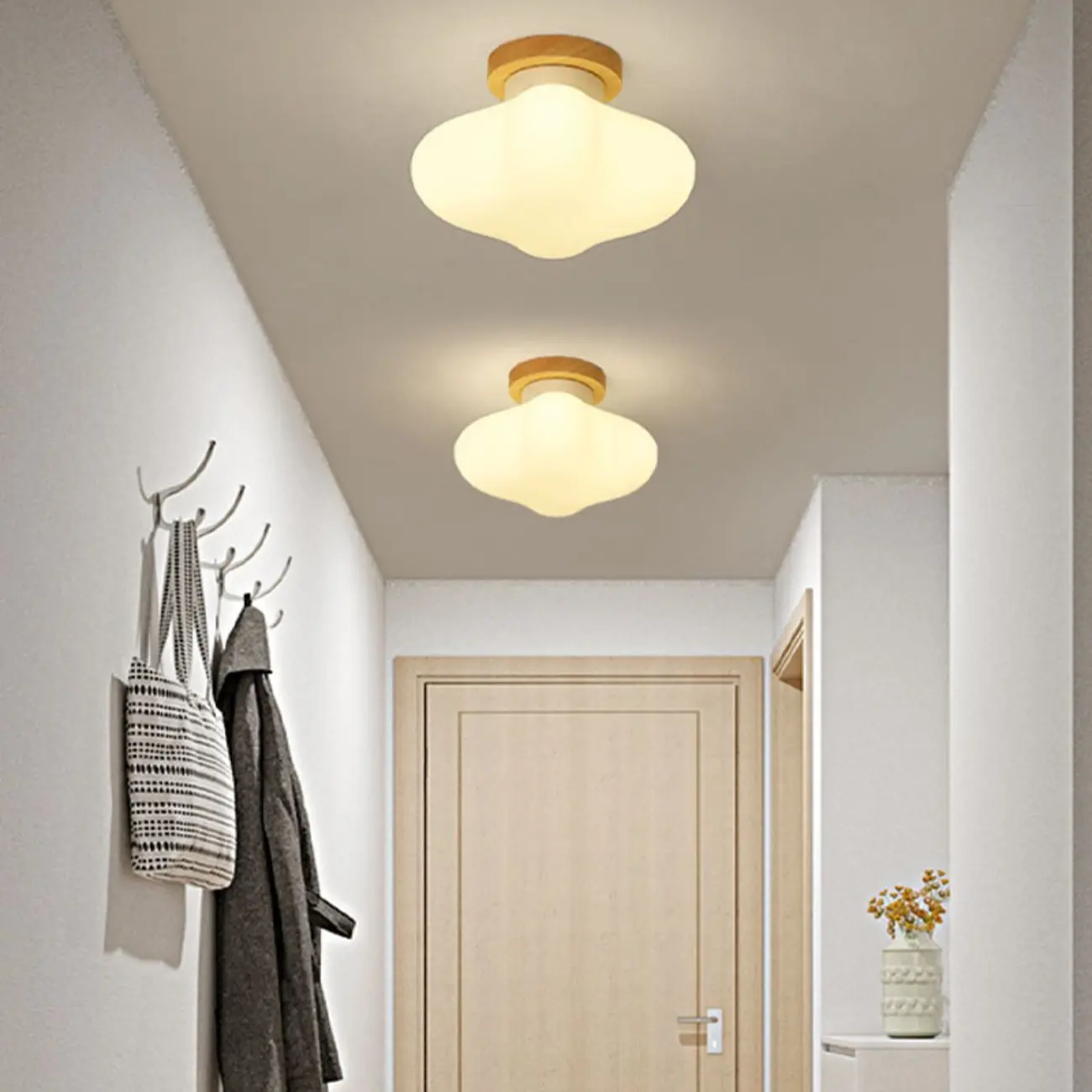Modern Wooden Semi-Flush LED Ceiling Light for Living Room | homeyfad
