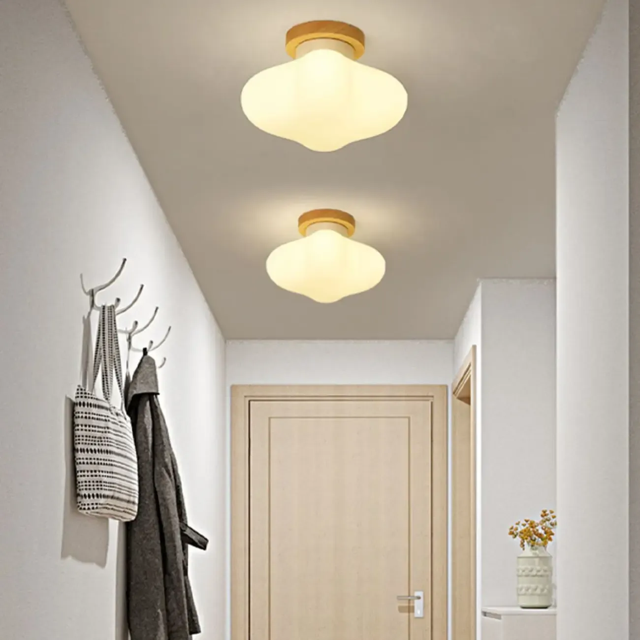 Modern Wooden Semi-Flush LED Ceiling Light for Living Room