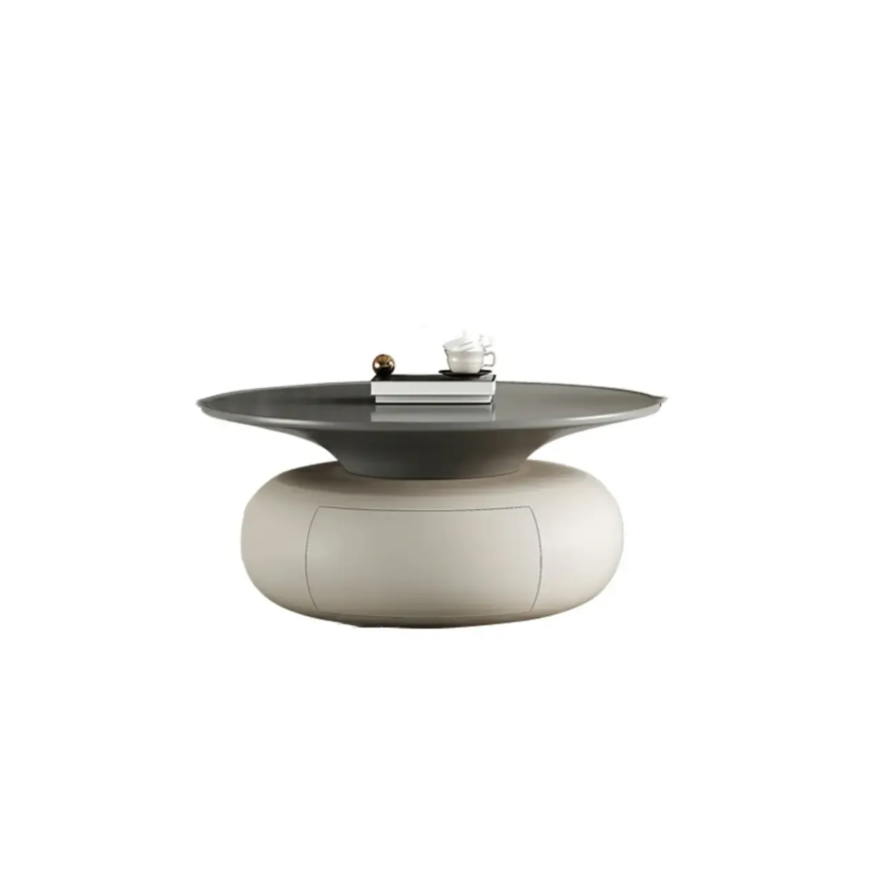 Beige Gray Modern Round Wood Coffee Table with Storage Image - 9