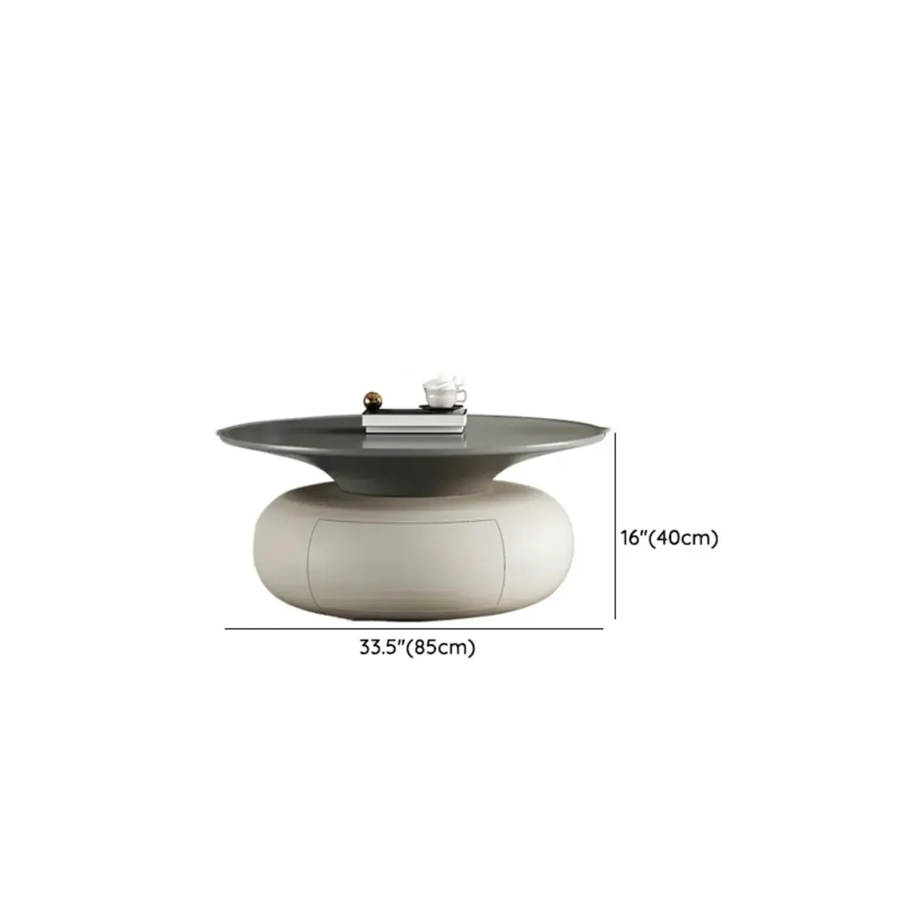 Beige Gray Modern Round Wood Coffee Table with Storage Image - 13