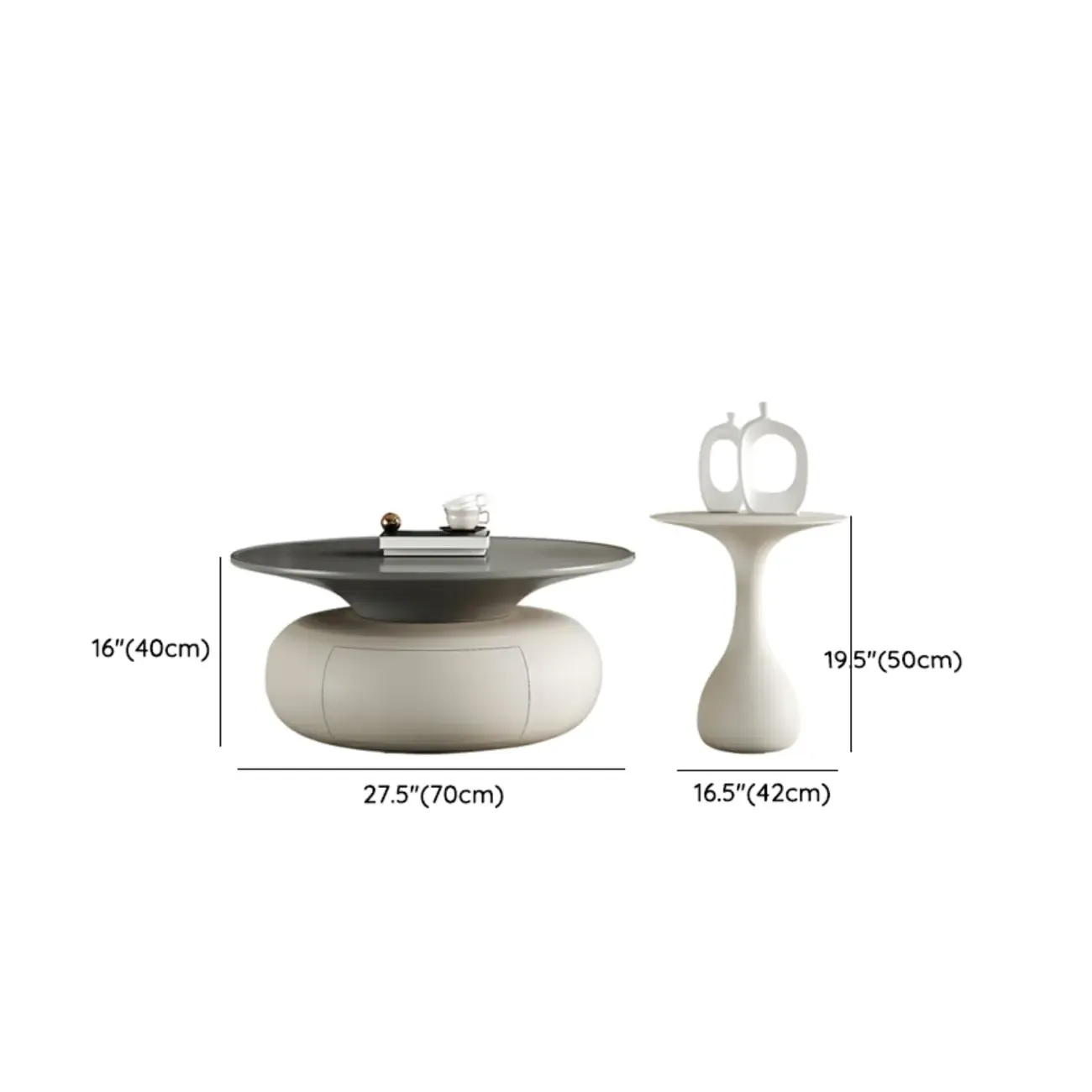 Beige Gray Modern Round Wood Coffee Table with Storage Image - 14