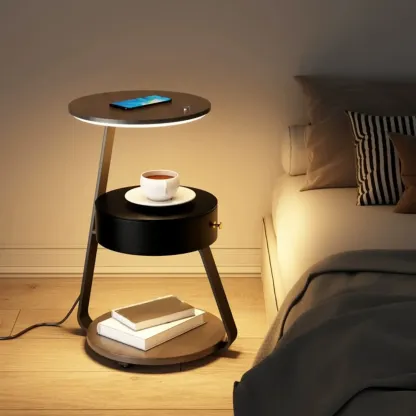 Lighting 3-Tier Faux Marble Top Open Storage Nightstand Image - 1