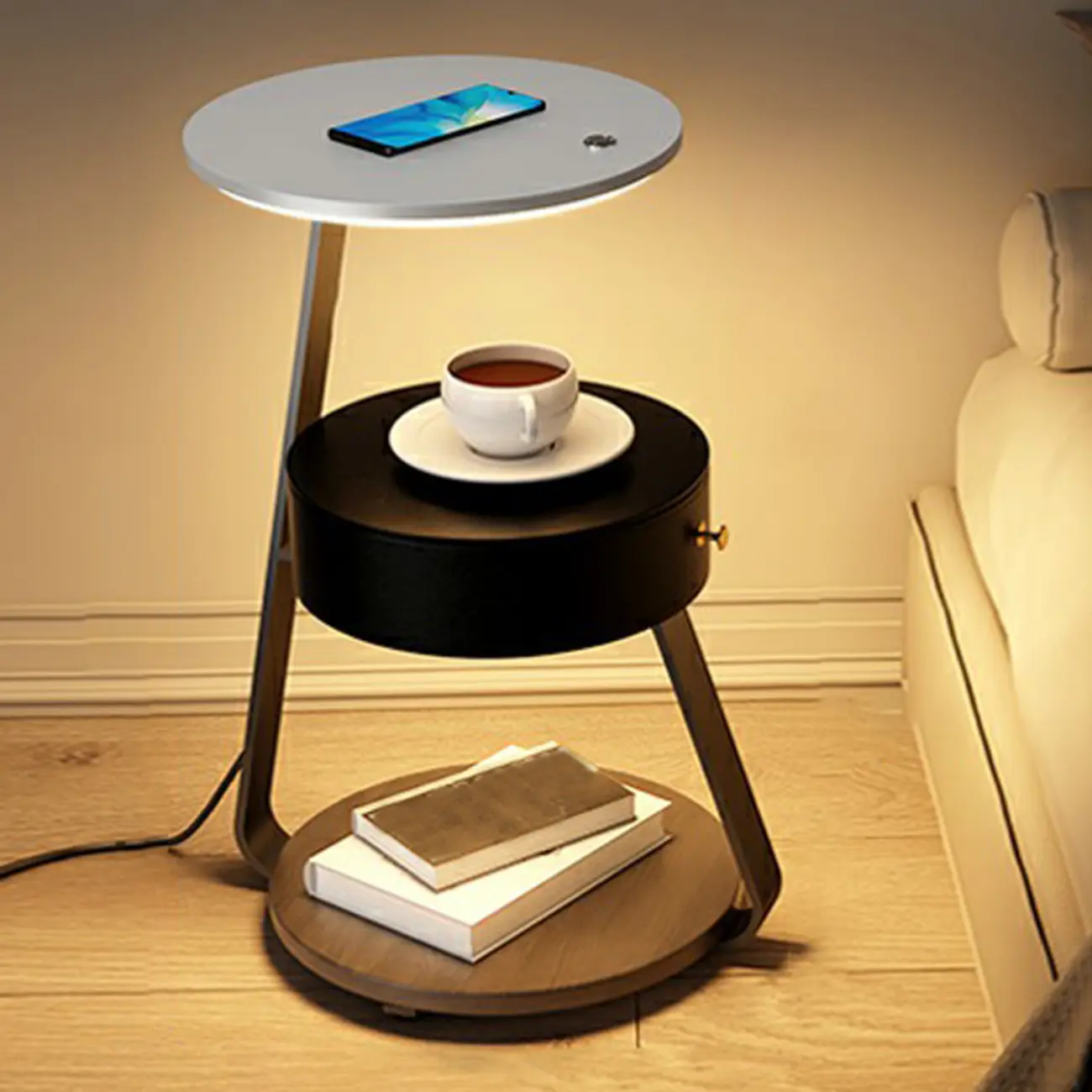 Lighting 3-Tier Faux Marble Top Open Storage Nightstand Image - 2 | homeyfad