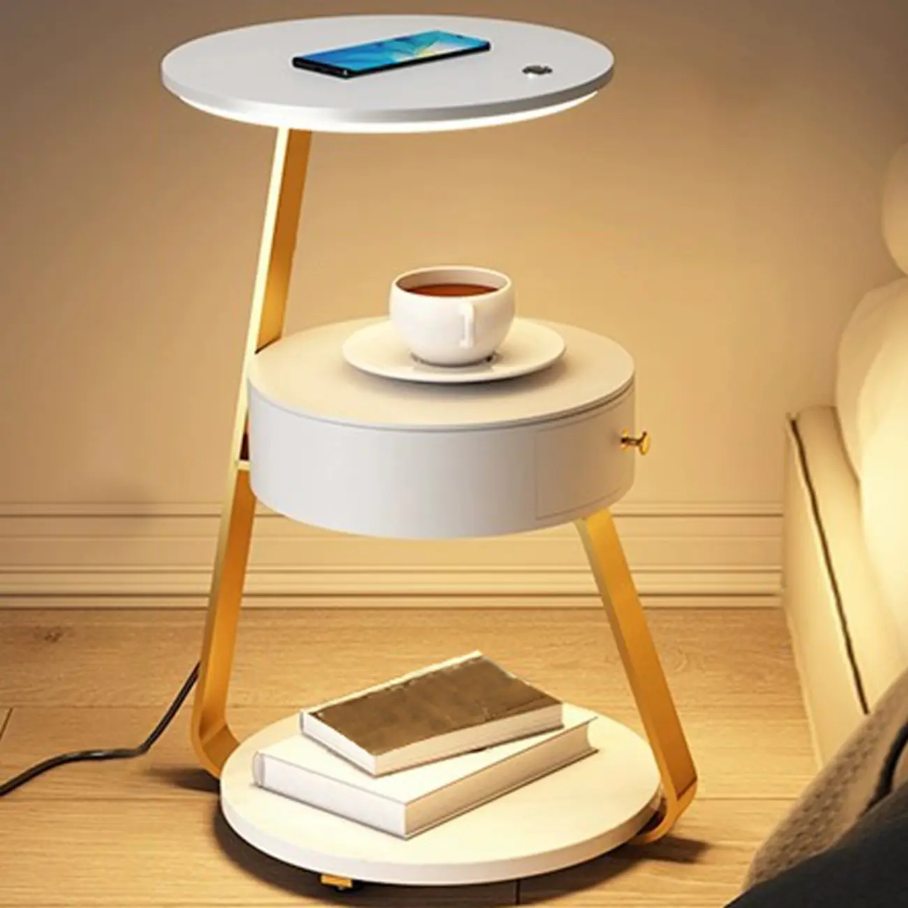 Lighting 3-Tier Faux Marble Top Open Storage Nightstand Image - 3 | homeyfad