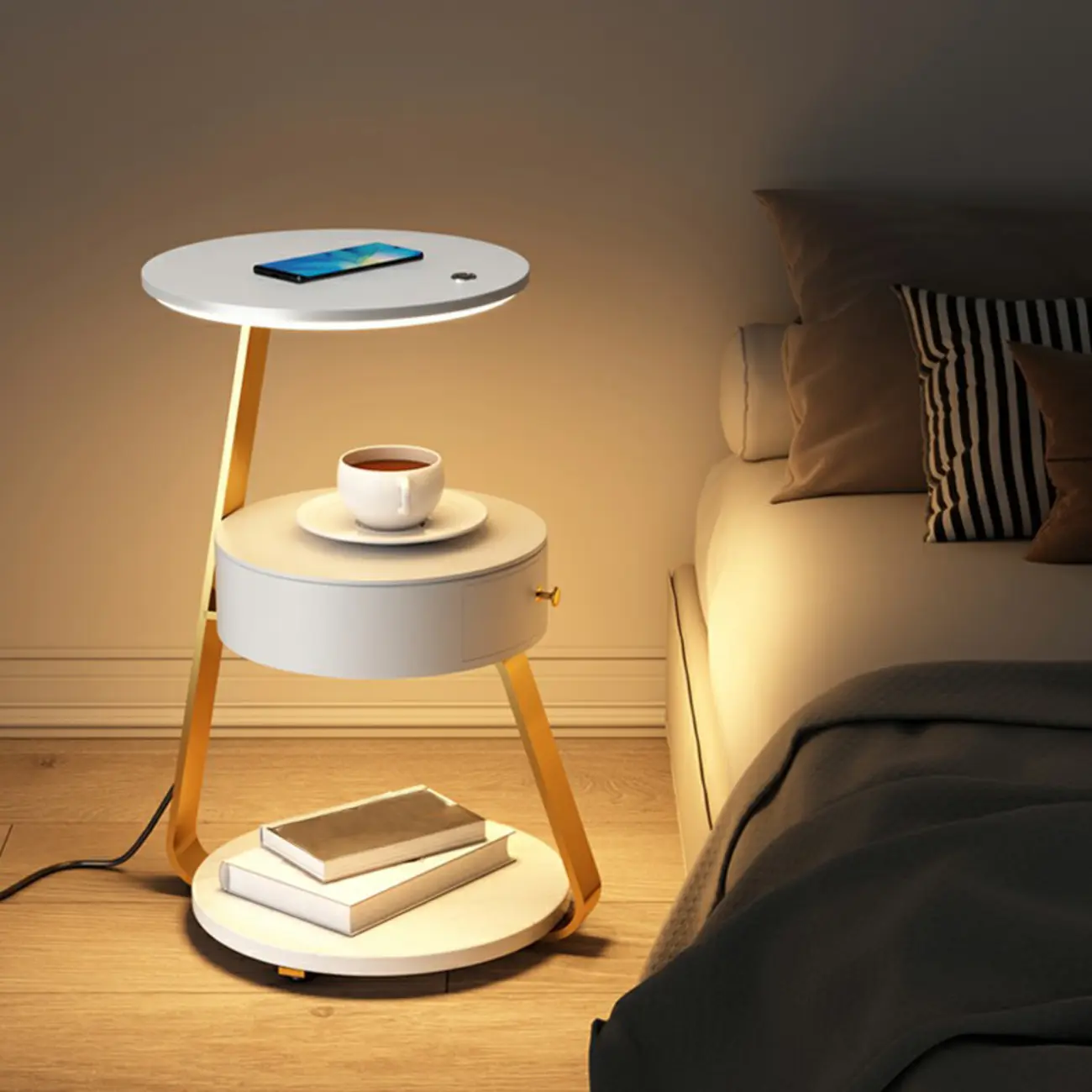 Lighting 3-Tier Faux Marble Top Open Storage Nightstand Image - 4 | homeyfad