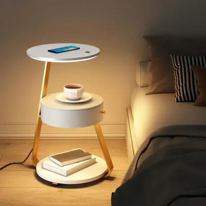 Lighting 3-Tier Faux Marble Top Open Storage Nightstand Image - 4