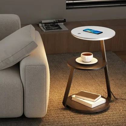 Lighting 3-Tier Faux Marble Top Open Storage Nightstand Image - 6