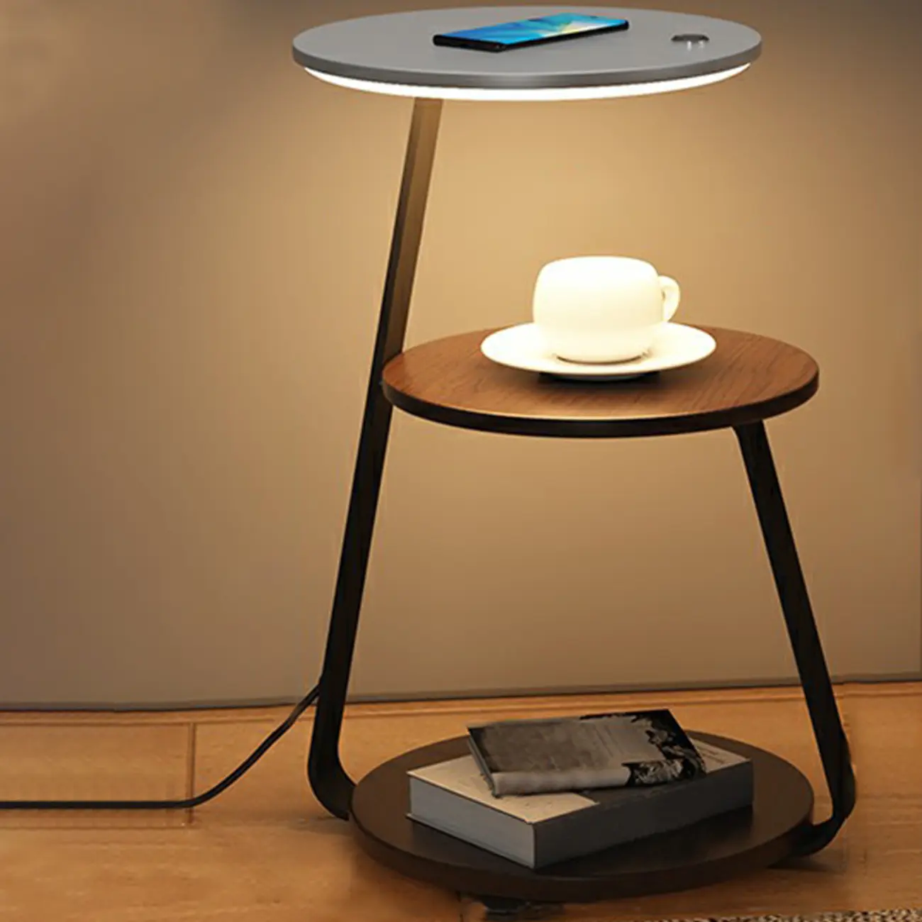 Lighting 3-Tier Faux Marble Top Open Storage Nightstand Image - 7 | homeyfad