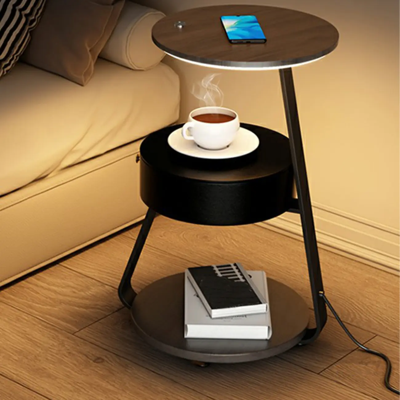 Lighting 3-Tier Faux Marble Top Open Storage Nightstand Image - 8 | homeyfad