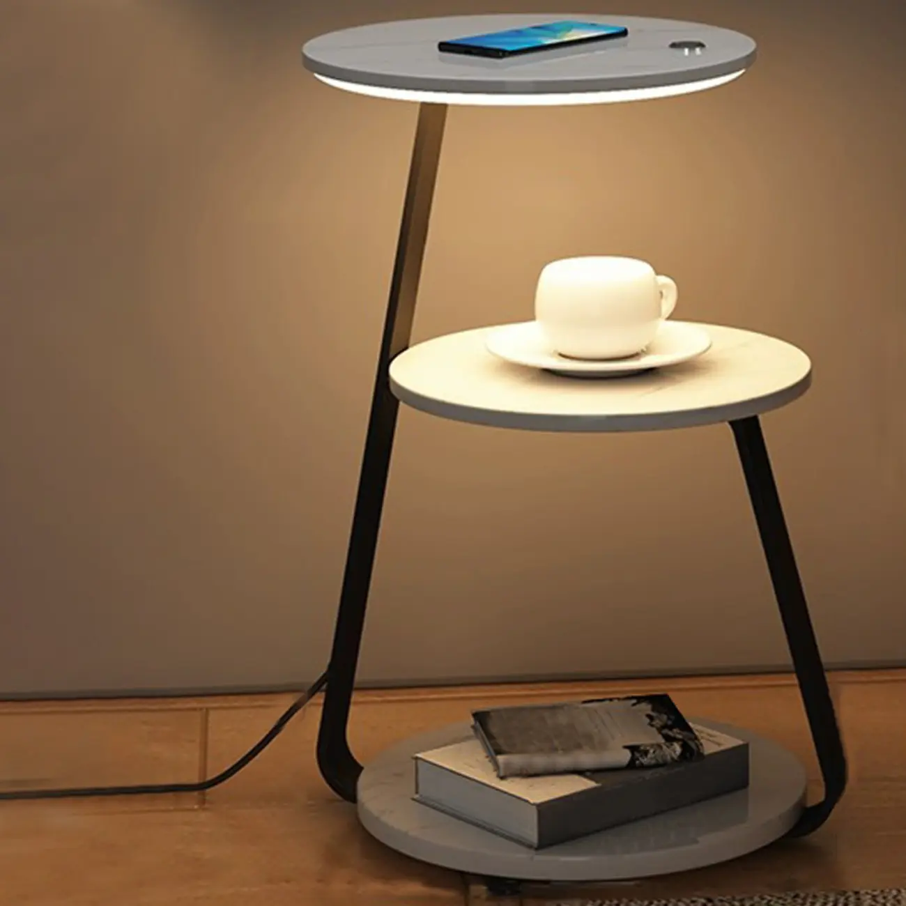 Lighting 3-Tier Faux Marble Top Open Storage Nightstand Image - 9 | homeyfad