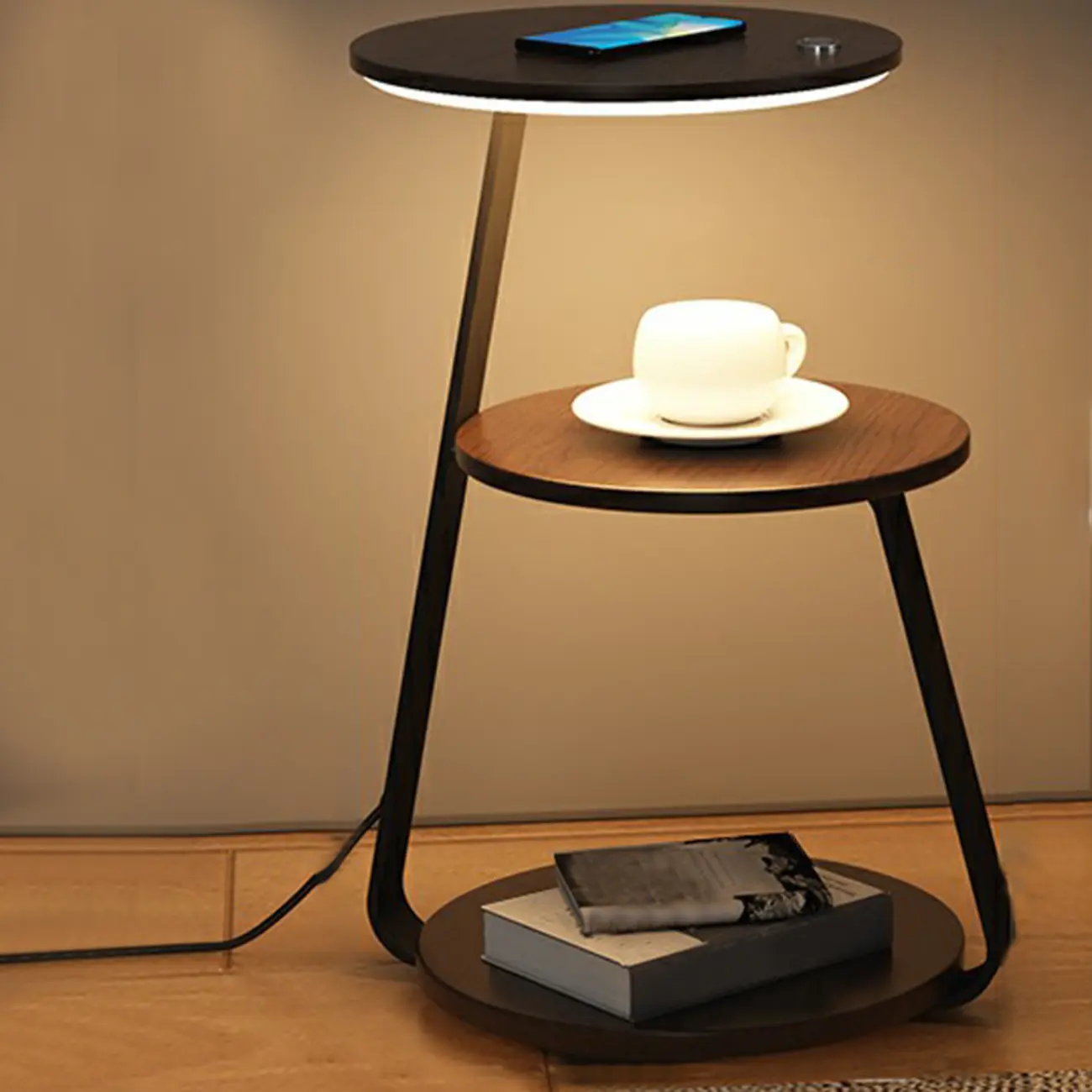 Lighting 3-Tier Faux Marble Top Open Storage Nightstand Image - 11 | homeyfad