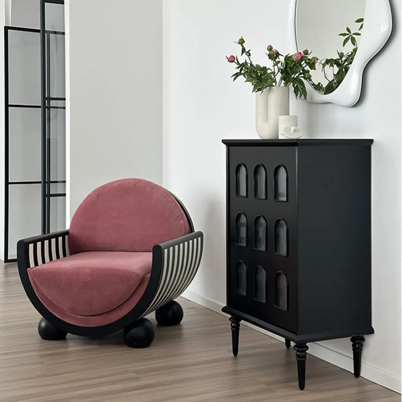 Elegant Black Wooden 9 Glass Pane Accent Storage Cabinet Image - 3 | homeyfad