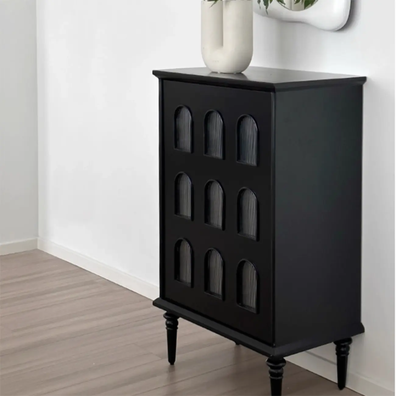 Elegant Black Wooden 9 Glass Pane Accent Storage Cabinet Image - 1 | homeyfad
