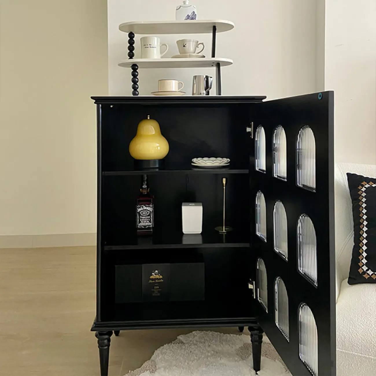 Elegant Black Wooden 9 Glass Pane Accent Storage Cabinet Image - 2 | homeyfad