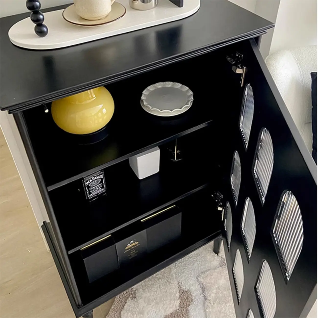 Elegant Black Wooden 9 Glass Pane Accent Storage Cabinet Image - 8 | homeyfad