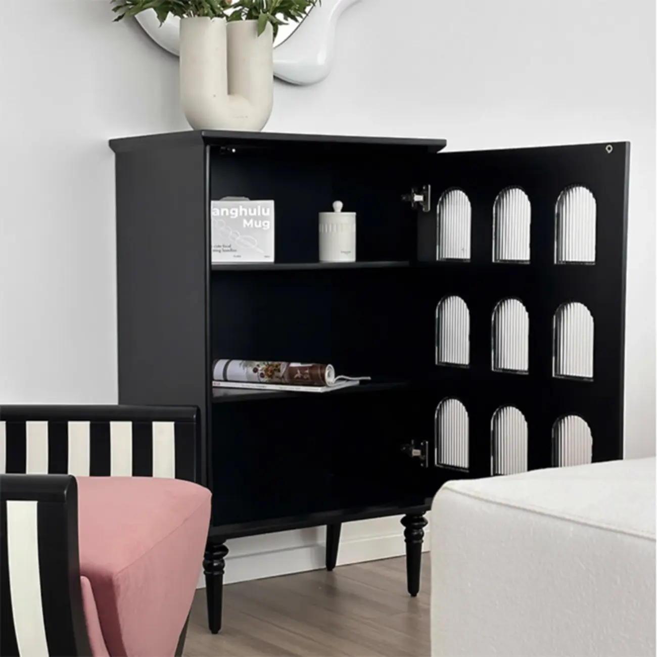 Elegant Black Wooden 9 Glass Pane Accent Storage Cabinet Image - 9 | homeyfad