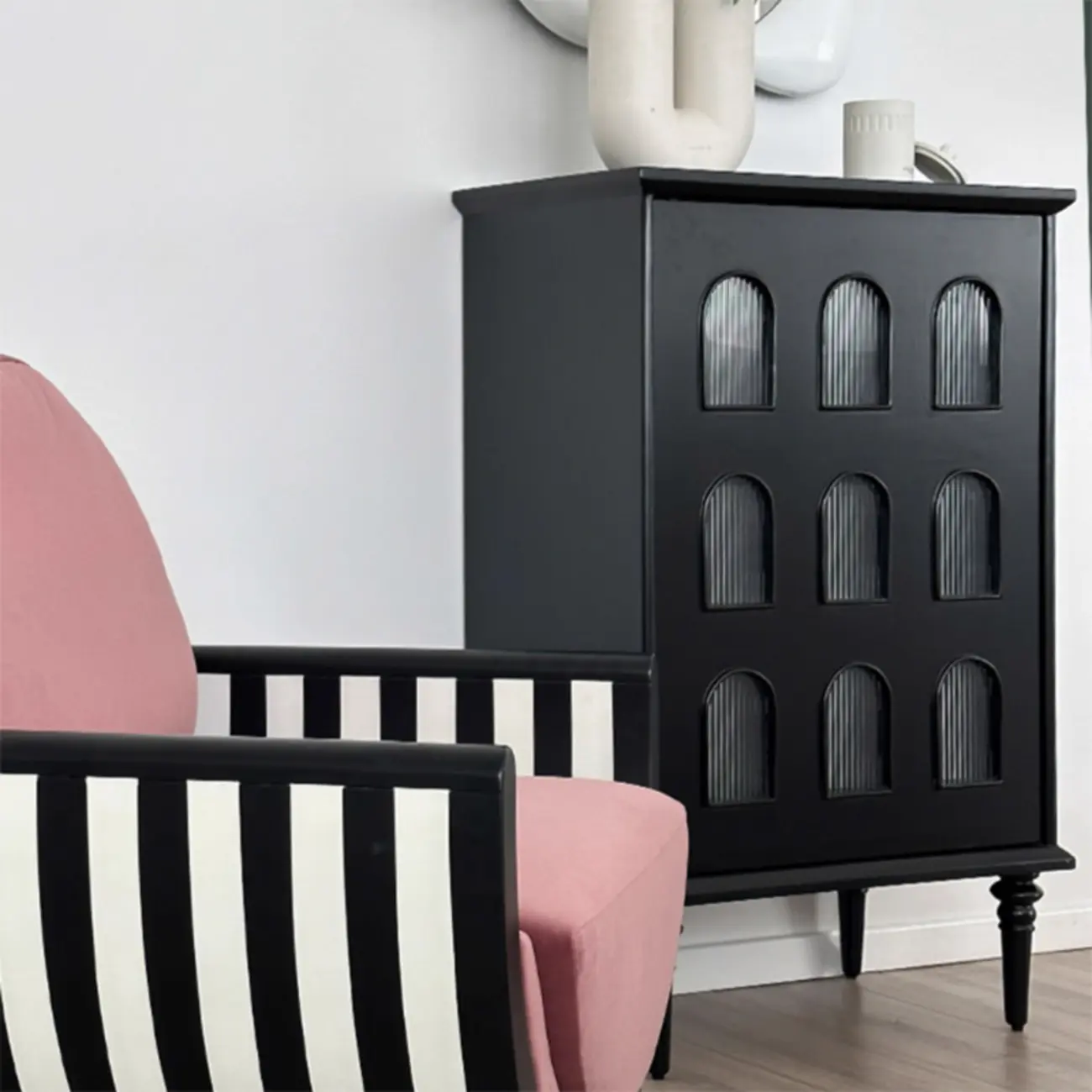 Elegant Black Wooden 9 Glass Pane Accent Storage Cabinet Image - 10 | homeyfad