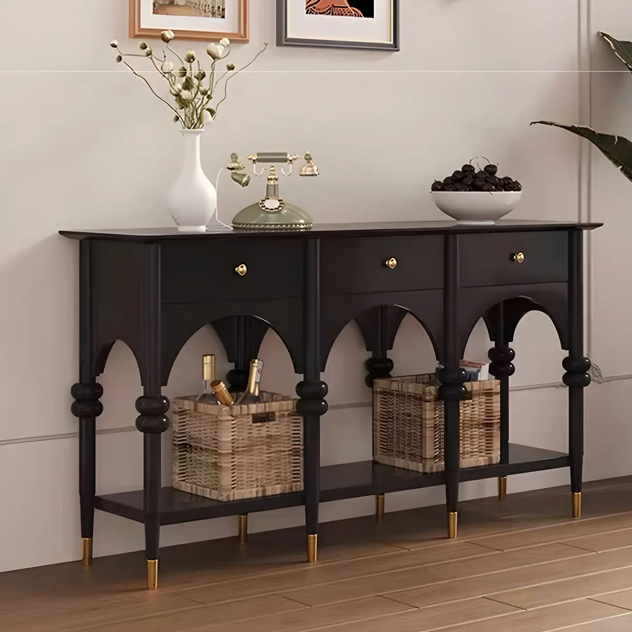 Rectangular Black Wood Console Table with Drawers Image - 1 | homeyfad