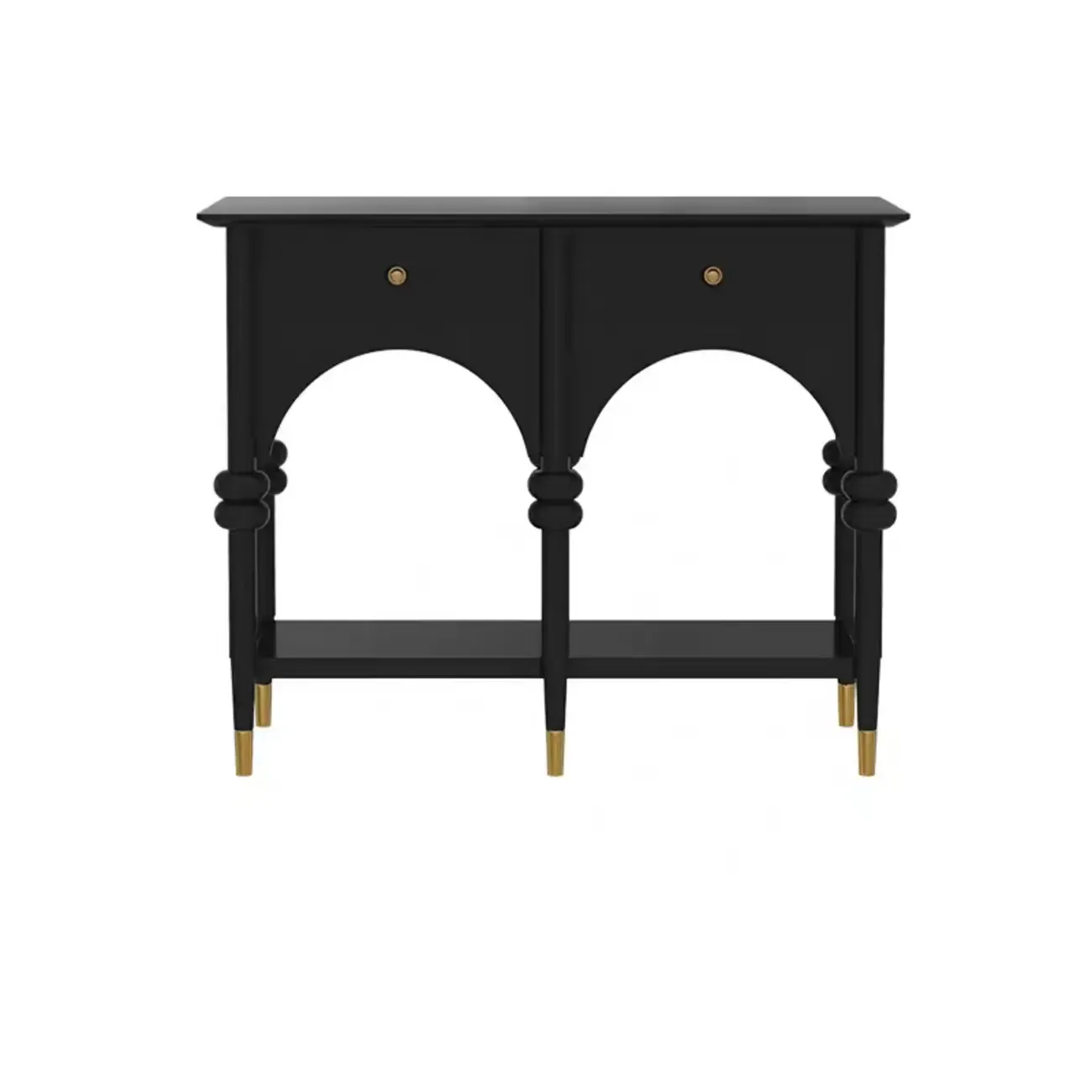 Rectangular Black Wood Console Table with Drawers Image - 8