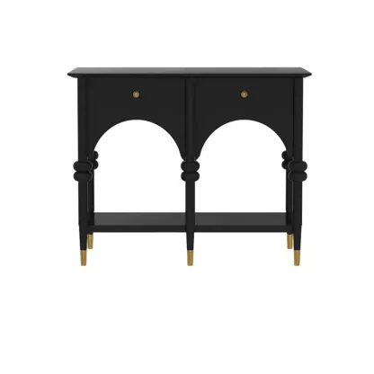 Rectangular Black Wood Console Table with Drawers Image - 8