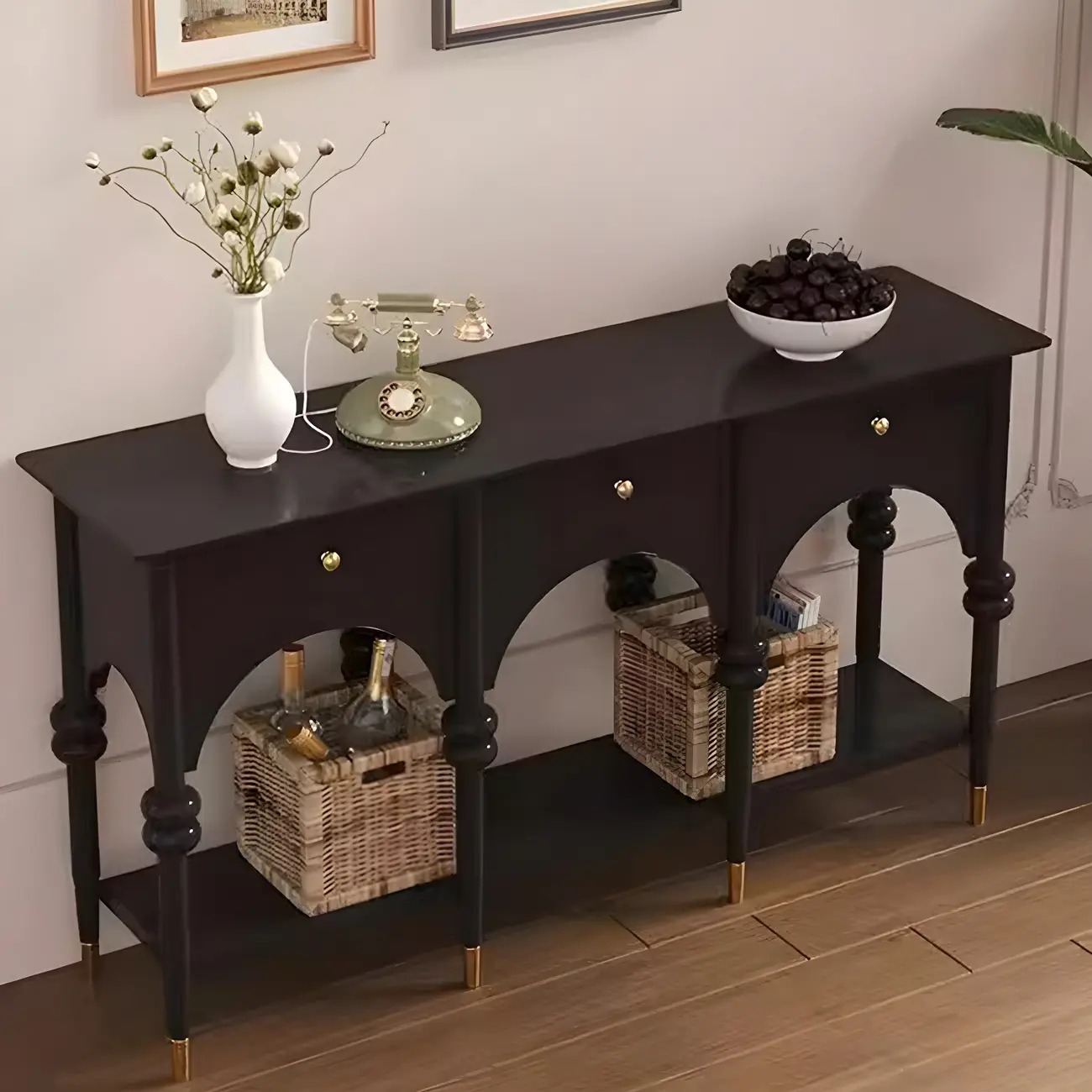 Rectangular Black Wood Console Table with Drawers Image - 4 | homeyfad