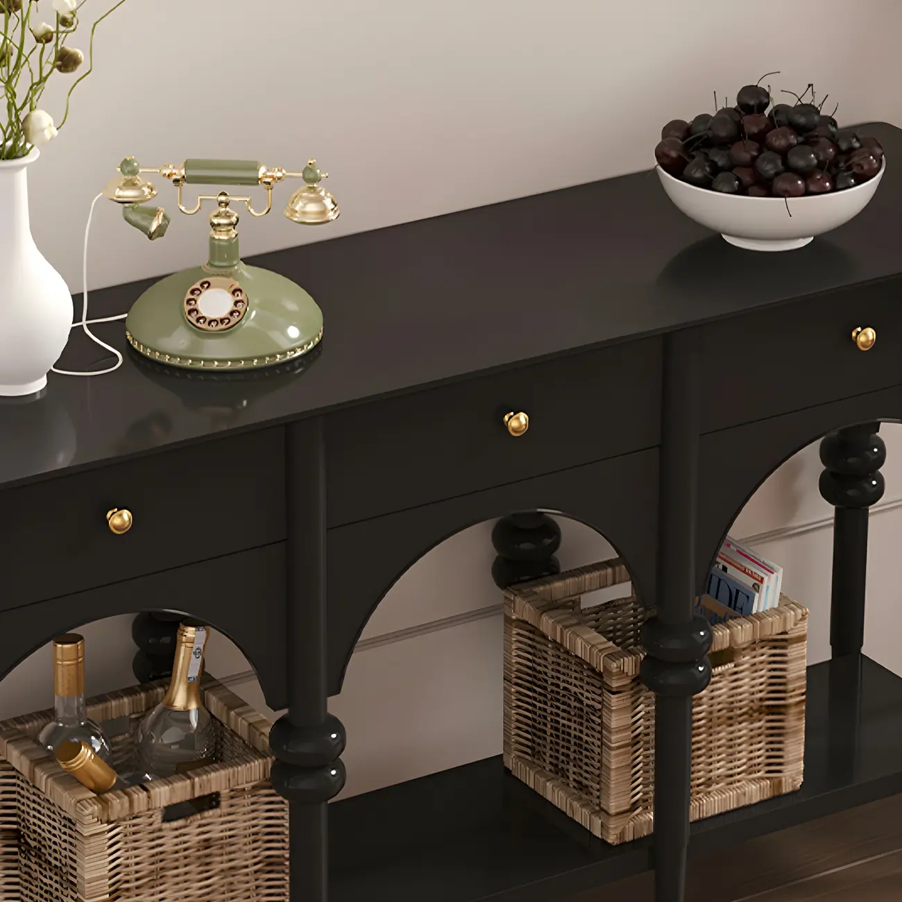 Rectangular Black Wood Console Table with Drawers Image - 7 | homeyfad