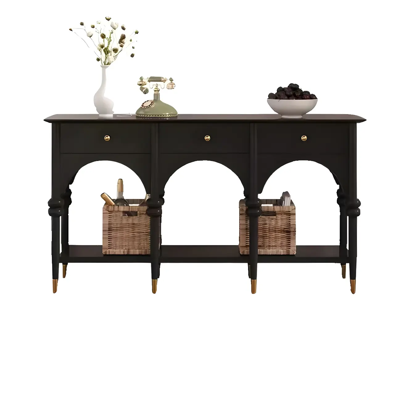 Rectangular Black Wood Console Table with Drawers Image - 9 | homeyfad