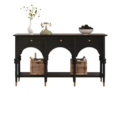 Rectangular Black Wood Console Table with Drawers Image - 9