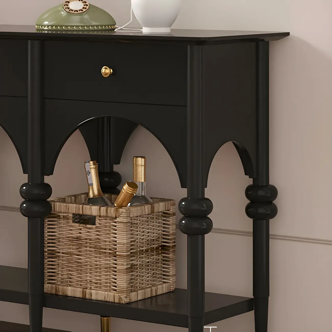 Rectangular Black Wood Console Table with Drawers Image - 5