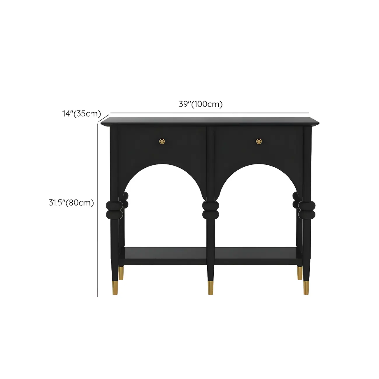 Rectangular Black Wood Console Table with Drawers #size