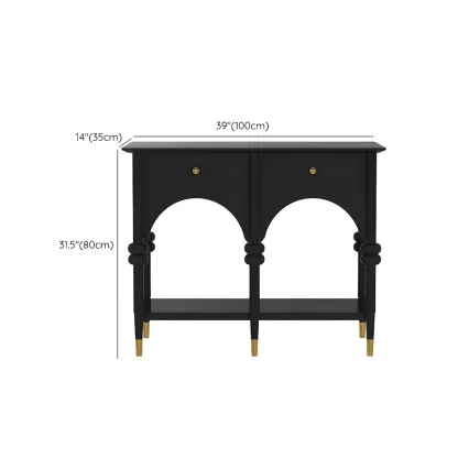Rectangular Black Wood Console Table with Drawers #size